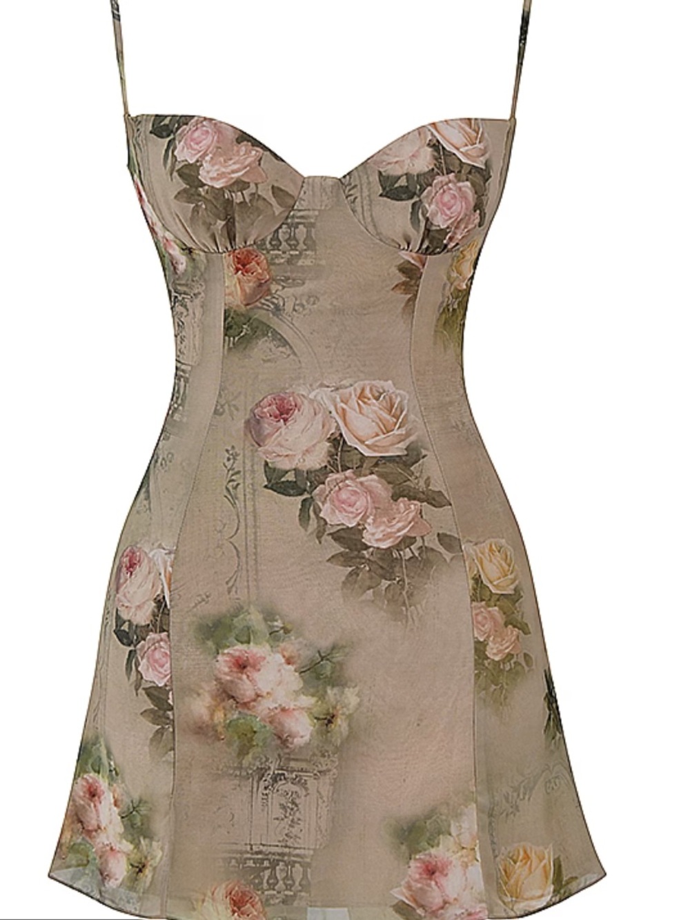 House of CB Christiana Vintage Cream FlowerPrint Mini Dress Sz Large NEW